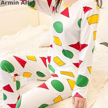 Armin Arlat Cute Pyžamo Ženy Bavlna Tlač Cartoon Pijamas Crayon Shin-chan Sleepwear Set spodnej Bielizne Bežné Pyžamá Noc Oblek