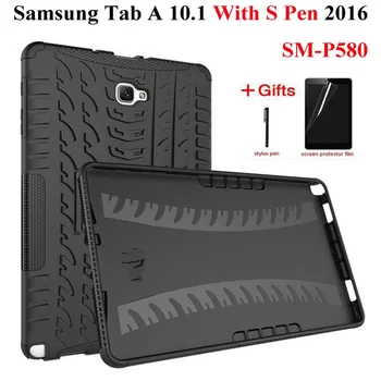 Armor Stojan PC Silikónový obal Pre Samsung Galaxy Tab A A6 10.1 SM-P585 P580 s S-Pen Shockproof Pevný Zadný Kryt+Pero+Film