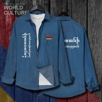 Arménsko arménsky RAMENO SOM Muži Vlajky, Oblečenie na Jeseň Bavlna, Dlhý Rukáv Kovboj Bežné Kabát Módne Zase dole Golier Džínsy, Košele, Topy