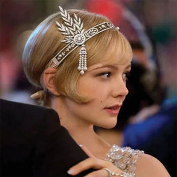 Art Deco Ženy 1920 Vintage Svadobné Headpiece Kostým, Doplnky do Vlasov Krídlovky Veľký Gatsby Leaf Medailón Pearl hlavový most