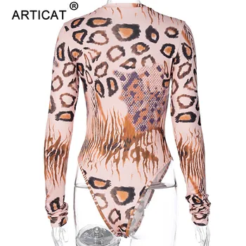 Articat Leopard Tlač Kombinézu Ženy Dlhý Rukáv O Krk Bodycon Sexy Playsuit Streetwear 2020 Zimné Klub Silm Športový Jumpsuit