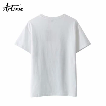 Artsnie disney kreslené print biele ženy t letné tričko krátky rukáv topy žena streetwear bežné biele voľné t-shirt mujer
