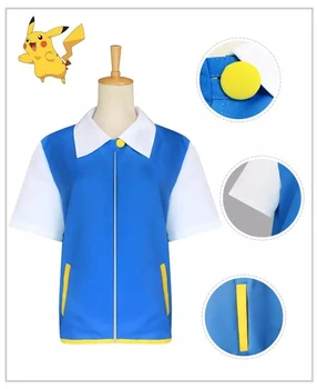 Ash Ketchum Cosplay Kostým Modrý Kabát, Klobúk, Rukavice Vytiahol Loptu Anime Cosplay Halloween Kostýmy