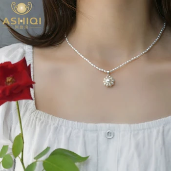 ASHIQI 2-3 mm Prírodné Sladkovodné Perly Vintage Náhrdelník pearl Ručné 925 Sterling Silver prívesok pre ženy Dva spôsoby, ako ich nosiť
