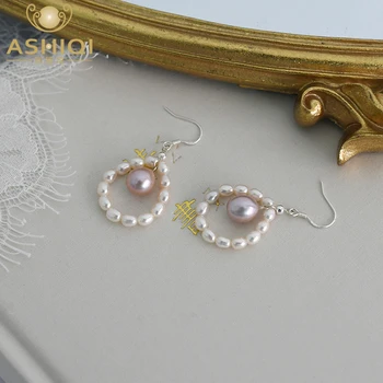 ASHIQI Prírodné Sladkovodné Perly 925 Sterling Silver Náušnice Vysokej Šperky, Náušnice Darčeky pre Ženy