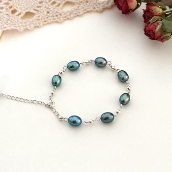 ASHIQI Prírodné sladkovodné perly náramok 925 Sterling silver korálky, ručne vyrábané Šperky pre ženy