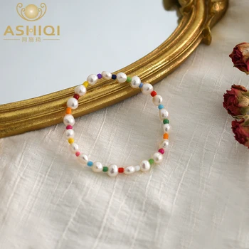 ASHIQI Prírodné sladkovodné perly Náramok pre dievča, Nové Ručné Boho Náramok Femme Candy Farby, Elastické Kúzlo Náramok