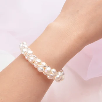 ASHIQI Prírodné Sladkovodné perly Náramok pre ženy Jemné handmade Módy Transparentné sklenené korálky Šperky, svadobné dary