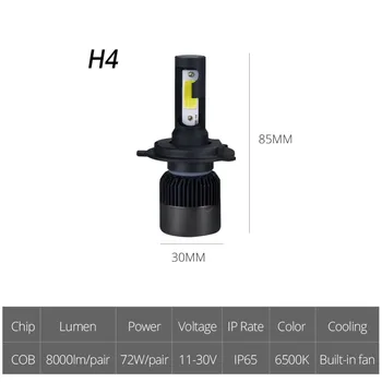 ATcomm H7 H1 LED mini 12V Auto Svetlá Žiarovky H4 H11/H8/H9 9005/HB3 9006/HB4 Auto Lampa KLASU 8000Lm 6500K 72W 24V Super Biela