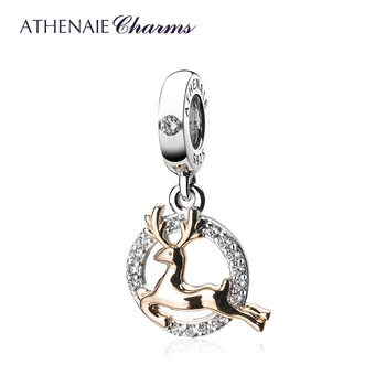 ATHENAIE Pôvodné 925 Sterling Silver Jasné, CZ Rose Gold Plachých Zvierat Visieť Charms Prívesky na Náramok Ženy Šperky