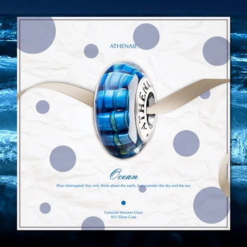 ATHENAIE Skutočné Murano Skla 925 Silver Core Zasklenie Streak Charms Korálky Fit Európskej Kúzlo Náramky & Bangles DIY Farba Modrá