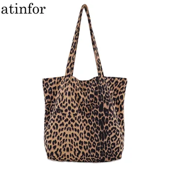 Atinfor Veľkú Kapacitu Leopard Tlač Plátno Ženy Tote Bag Shopper Kabelka Lady Tašky cez Rameno 44CMx10CMx38CM