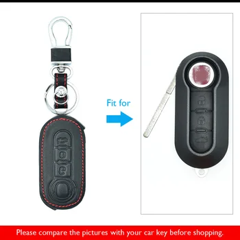 ATOBABI Kožené Kľúča Vozidla Prípade Pre Fiat Brava Punto 500 3 Tlačidlá Skladacie Diaľkové Fob Kryt Keychain Chránič Taška Auto Príslušenstvo
