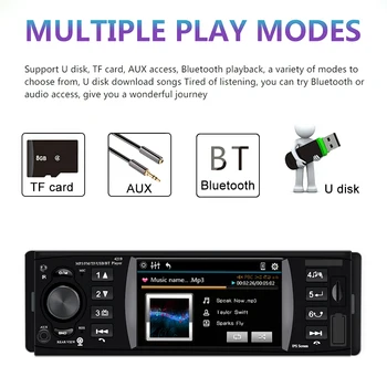 Audio Video MP5 Prehrávač, Bluetooth 4.2 Auto Diely, Auto Radio 1 Din 4.1 Palcový TF USB Rýchle Nabíjanie ISO Diaľkové Multicolor Osvetlenie