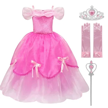 Aurora Kostým pre Deti, Dievčatá, Šípková Ruženka Halloween Princezná Party Zdobiť Deti Drop Ramenný Tylu Sprievod plesové Šaty