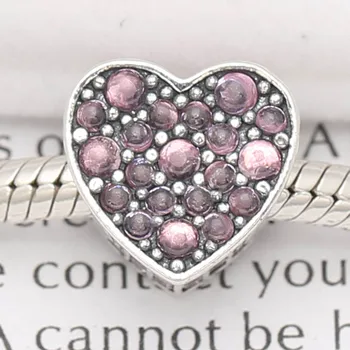 Autentické S925 Perličiek DIY Šperky Ružová Oslňujúci Srdce Kúzlo fit Lady Náramok Náramok