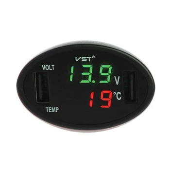 Auto Digitálny LED Teplomer Voltmeter Auto USB Nabíjačky Batérie Monitor Teplota Meradla 53CA