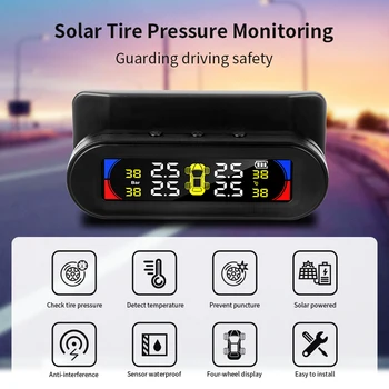 Auto monitorovanie tlaku v pneumatikách Tlak vzduchu v Pneumatikách Monitor Systém Automatické Ovládanie Jasu Solárne Nabíjanie USB, Nastaviteľné IP67 Obrazovky 4 Externé Čidlo