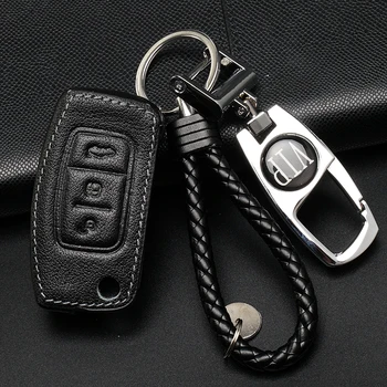 Auto-pokrýva Originálne kožené kľúča Vozidla prípade Zliatiny Zinku Kovový prívesok na krúžok Fob pre Ford Focus 2 MK2 Fiesta Mondeo, C Max, S Max
