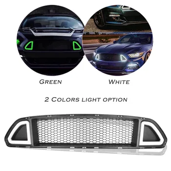 Auto Prednej Mriežky Centrum Gril Pre Ford Mustang 2016 2017 2 dverový Model w/ LED Svetlo, Lampa Biela /Zelená ABS Plast