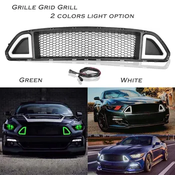 Auto Prednej Mriežky Centrum Gril Pre Ford Mustang 2016 2017 2 dverový Model w/ LED Svetlo, Lampa Biela /Zelená ABS Plast