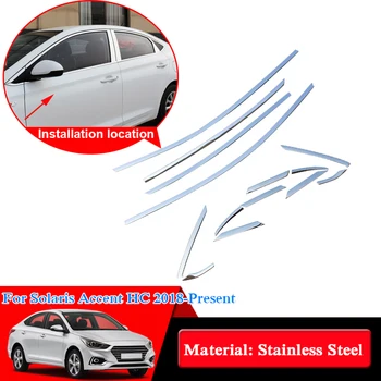 Auto Styling Nehrdzavejúcej Ocele Úplné Okno Orezania Dekorácie Pásy Pre Hyundai Solaris Prízvuk HC 2018 Auto nálepky, Auto Príslušenstvo