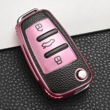 Auto tlačidlo puzdro Pre Audi A3, S3 A4 S4 c5 c6 A6, A8, Q7, TT 3 Tlačidlá Skladacie Diaľkové Fob Chránič Kryt Čierny Keychain Taška Auto