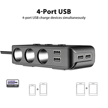 Auto Ľahšie Auto Nabíjačka, 120W Dual USB 4.8 Rýchle Nabíjanie Adaptér Tri Miesta v Ústach Štyri USB port