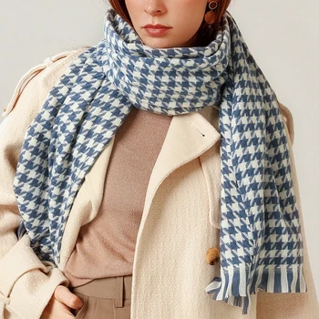 Autor 2020 pletené Jesenné zimné ženy šatku Houndstooth teplé cashmere šály, šatky, luxusné značky krku šatka pashmina