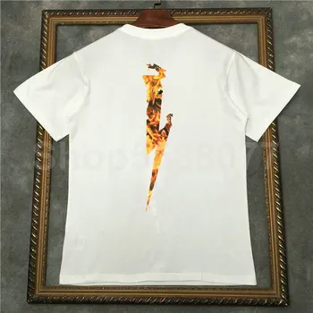 Autor Luxusné Módne značky Kolo Krku Mužov Oblečenie Tričko geometrie blesk, oheň tlačiť T-shirt Bavlna Bežné Tričko Tee Top
