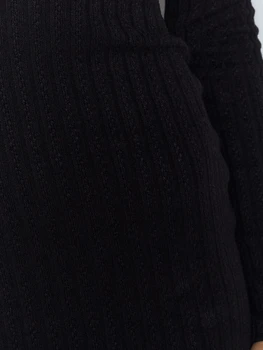 Autor Mini Šaty Žien 2021 Jar Elegantné Pletené Šaty, Sexy Späť Duté Z Slim Fit Solid Black/White Knitwear Dlhý Rukáv