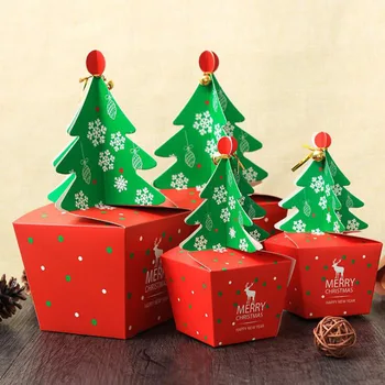 AVEBIEN Tvorivé Vianočný Stromček, Box Balenie S Zvony Zlaté Kábel Festival Súčasnej Taška Košíčky Dezert Cookies Candy Darčekovej krabičke