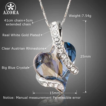 AZORA Navždy Lásku, Svetlo Modré Srdce Stellux Austrian Crystal Classic Prívesok Náhrdelníky na Valentína Darček z Lásky TN0195