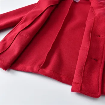 Baby Boy Gentleman Jeseň Zima Teplé Vlnené Kabát Oblečenie V Krku Pevné Červenej Farby, Dlhý Rukáv Tlačidlo Hore Bunda Outwear s Vrecku