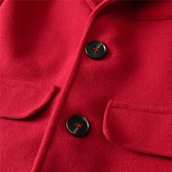 Baby Boy Gentleman Jeseň Zima Teplé Vlnené Kabát Oblečenie V Krku Pevné Červenej Farby, Dlhý Rukáv Tlačidlo Hore Bunda Outwear s Vrecku