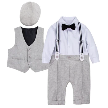 Baby Boy Krstu Oblečenie Novorodenca Krst Veľkonočné Romper Oblek Dieťa Jeseň Zimné Oblečenie Set 3ks