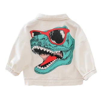 Baby Chlapci Džínsové Bundy Módne Cartoon Dinosaurov Detské Kabáty Jeseň Zase dole Golier Deti Outwears Detské Oblečenie Oblečenie 2colors