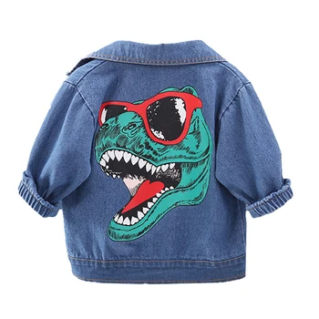 Baby Chlapci Džínsové Bundy Módne Cartoon Dinosaurov Detské Kabáty Jeseň Zase dole Golier Deti Outwears Detské Oblečenie Oblečenie 2colors