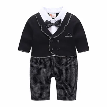 Baby Chlapci Sady 2020 Jeseň Dlhý Rukáv Gentleman Jumpsuit + Vesta+Luk Dojčenská Móda Batole Detské Oblečenie Pre Deti