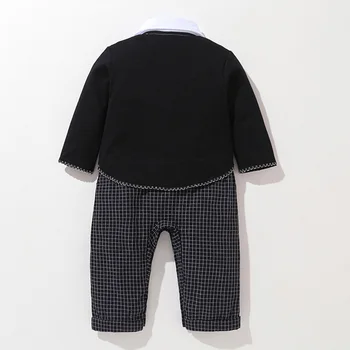 Baby Chlapci Sady 2020 Jeseň Dlhý Rukáv Gentleman Jumpsuit + Vesta+Luk Dojčenská Móda Batole Detské Oblečenie Pre Deti