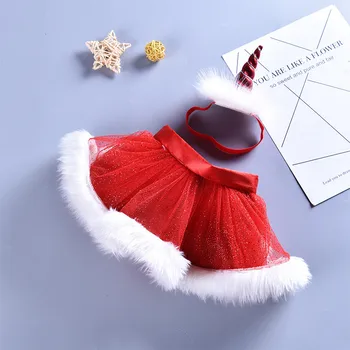 Baby dievčatá vianočný večierok červená tutu sukne detí oka šifón sequin načechraný strane plesové šaty, sukne +jednorožec hlavový most
