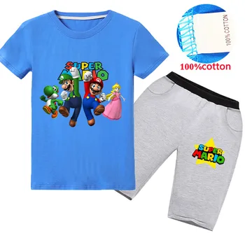Baby super mario Chlapec Oblečenie Set sa Roztomilý Letné T-Shirt Cartoon Deti, Chlapcov, Šaty, Šortky Oblek pre Deti, Oblečenie Oblečenie