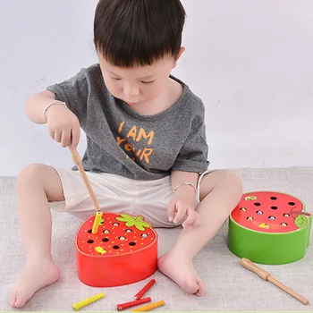 Baby Vzdelávanie Detí Model Drevené Hračky Chytiť Hmyz Worm Hra 3D Puzzle Skladačka Ovocia, Zeleniny Vzdelávania Magnetické Puzzle