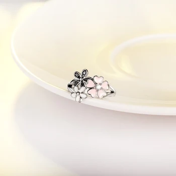 Bague Ringen Nový Dizajn Čerešňový Kvet Kvet Tvar 925 Sterling Silver Šperky Prstene pre Ženy, Svadobné Zapojenie Spinelovou Krúžok