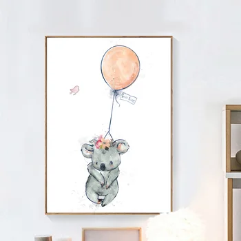 Balón Kvet Fox Panda Koala Mýval Cartoon Zvierat Nordic Plagáty A Tlačí Na Steny Umelecké Plátno Na Maľovanie Obrazov Na Stenu Detská Izba