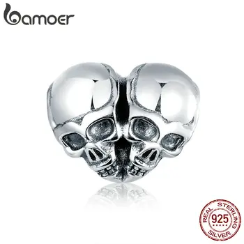 Bamoer Autentické 925 Sterling Silver Punk Lebky Srdce-tvar Kovových Kúzlo na náramok alebo Náramok, Luxusné Značky Šperky SCC1519