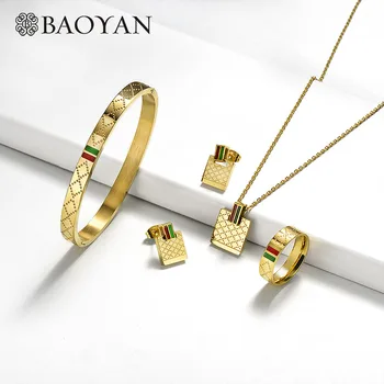 Baoyan Slávnej Značky Veľkoobchod Krúžok Náhrdelník Náramok Náušnice Svadobné Nehrdzavejúcej Ocele, Šperky Set Pre Ženy