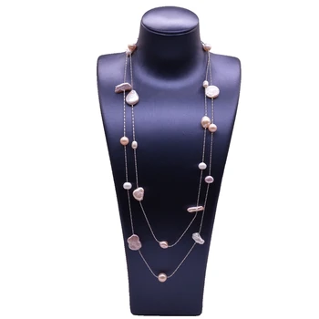 Baroková perla sveter náhrdelník, dlhé šaty náhrdelník, farba nepravidelný baroková perla, dámy dlhý náhrdelník