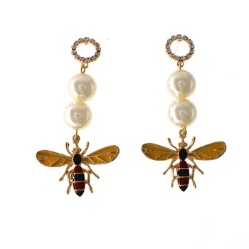 Barokový Bee Drop náušnice, Módne Trendy vintage pearl Bee Hmyzu Ženy Visieť Náušnice svadba nevesta náušnice pre ženy dovolenku