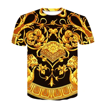 Barokový tričko nové letné T-shirt 3D digital print T shirt muži/ženy vintage luxusné royal kvetinovou potlačou Zlatého kvetu Tričko značky